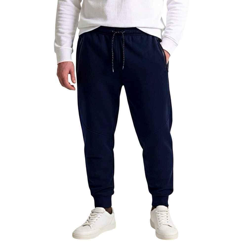 Athletic Works Mens Fleece Jogger Pants Navy Blue Zipper Pockets Drawstring